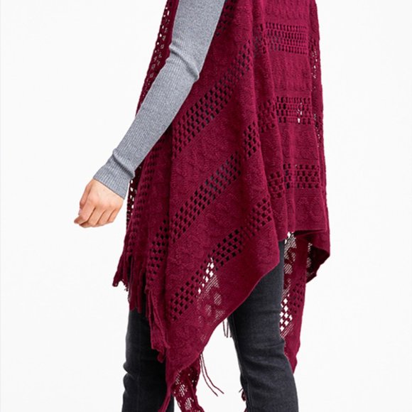 Burgundy Red Crochet Knit Boho Open Front Cardigan - Picture 6 of 7